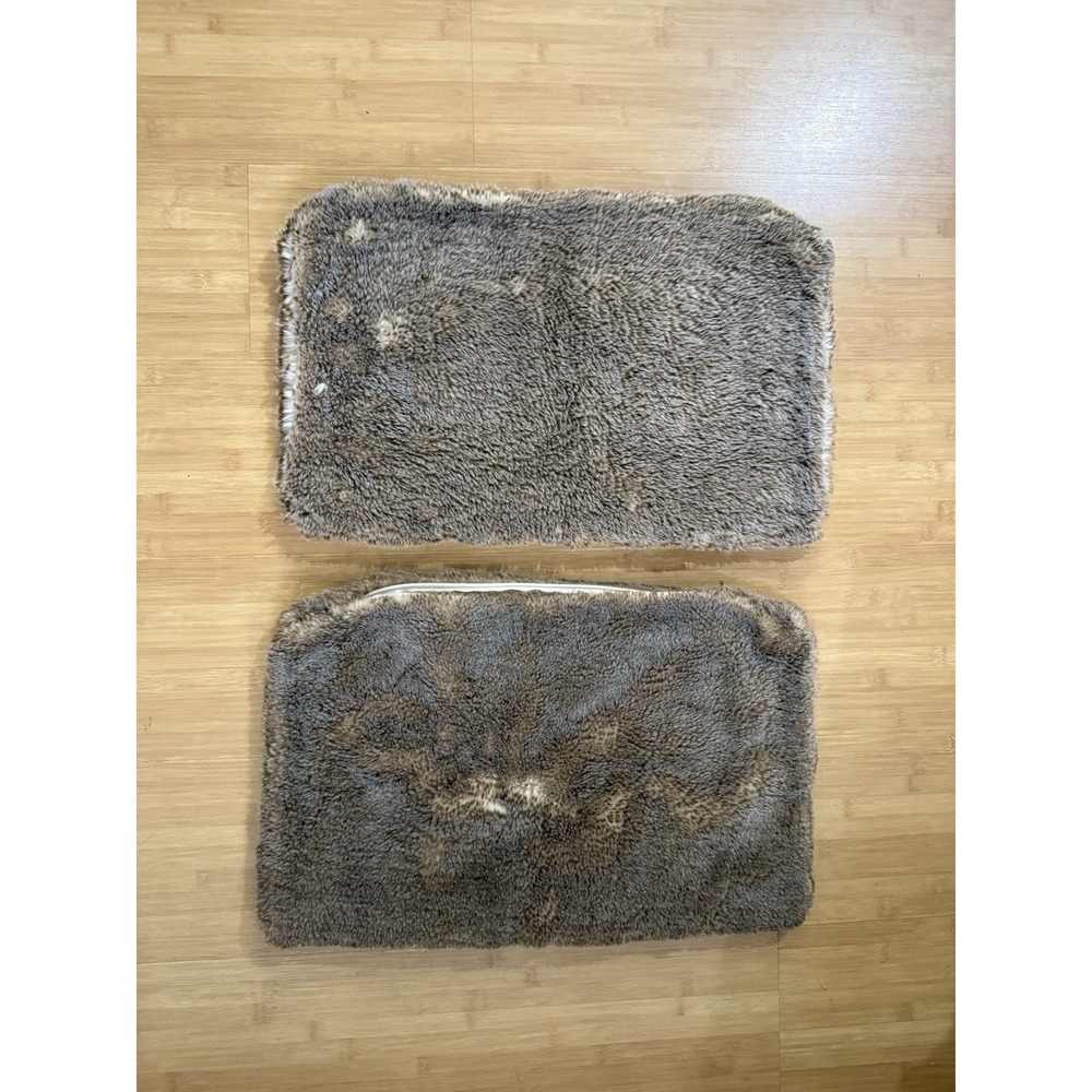 Pair of Restoration Hardware RH Faux Fur Lumbar Pillow Covers Brown Gray 21x13"